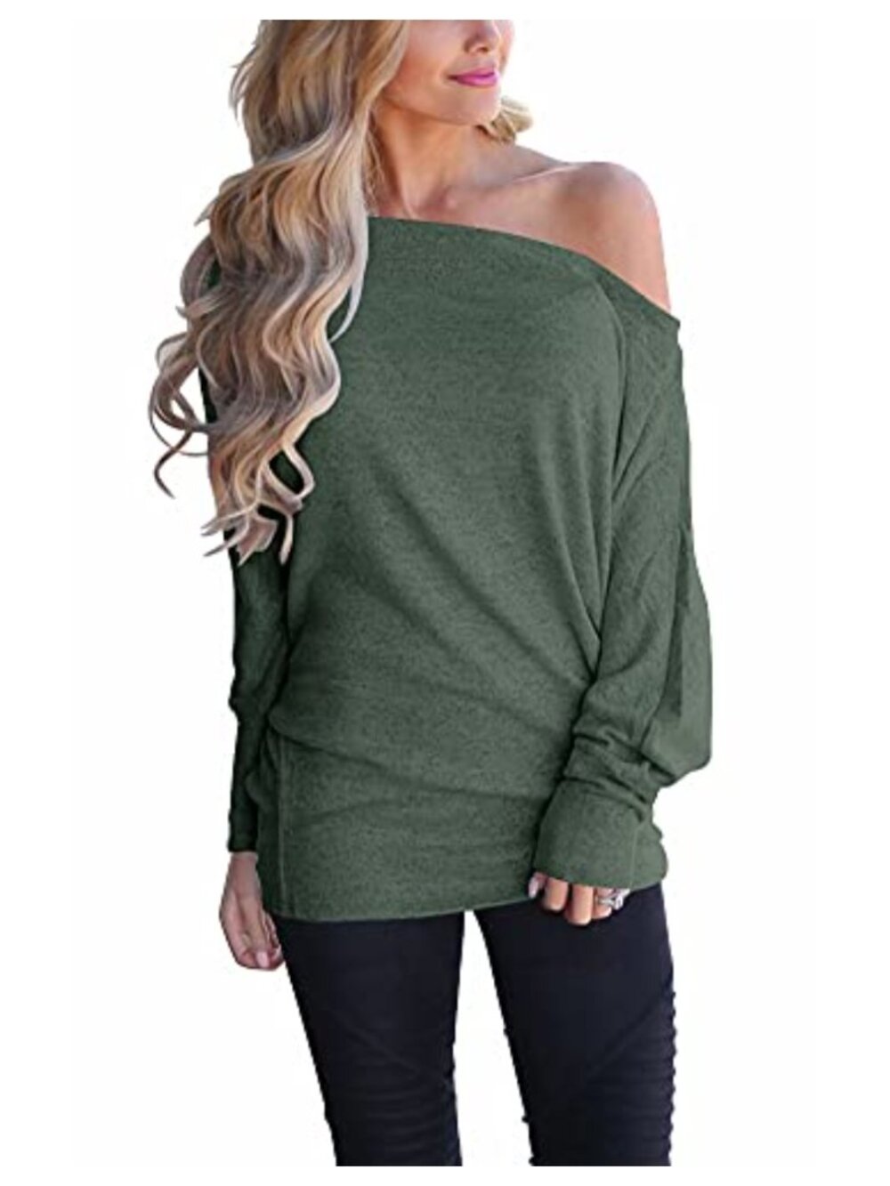 Off Shoulder Long Sleeve Shirt Oversized Batwing Sleeve Tunic Top